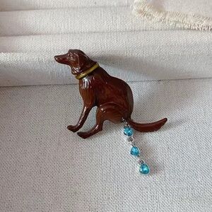 Pooping Dog Brooch with Blue Accents